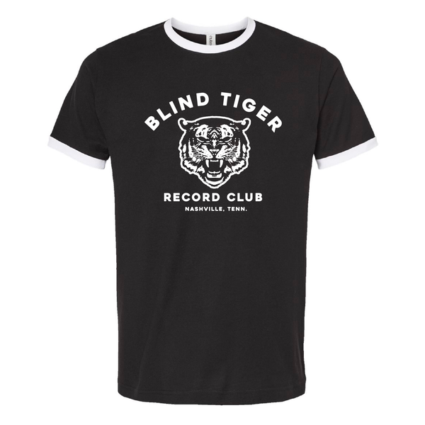 B.T.R.C. Distressed T-Shirt (Black w/White Tiger Logo) - Blind Tiger Record Club