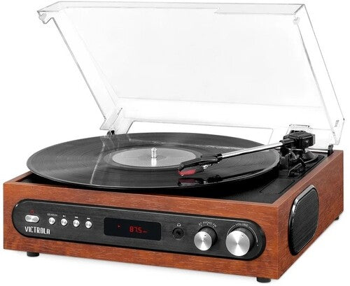 Victrola VTA-67-ESP Retro 3-in-1 Bluetooth Wireless Turntable 3 SpeedsBuilt in Speakers FM Radio (Espresso) - Blind Tiger Record Club
