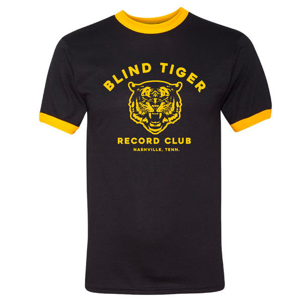 B.T.R.C. Distressed T-Shirt (Black w/Gold Tiger Logo) - Blind Tiger Record Club