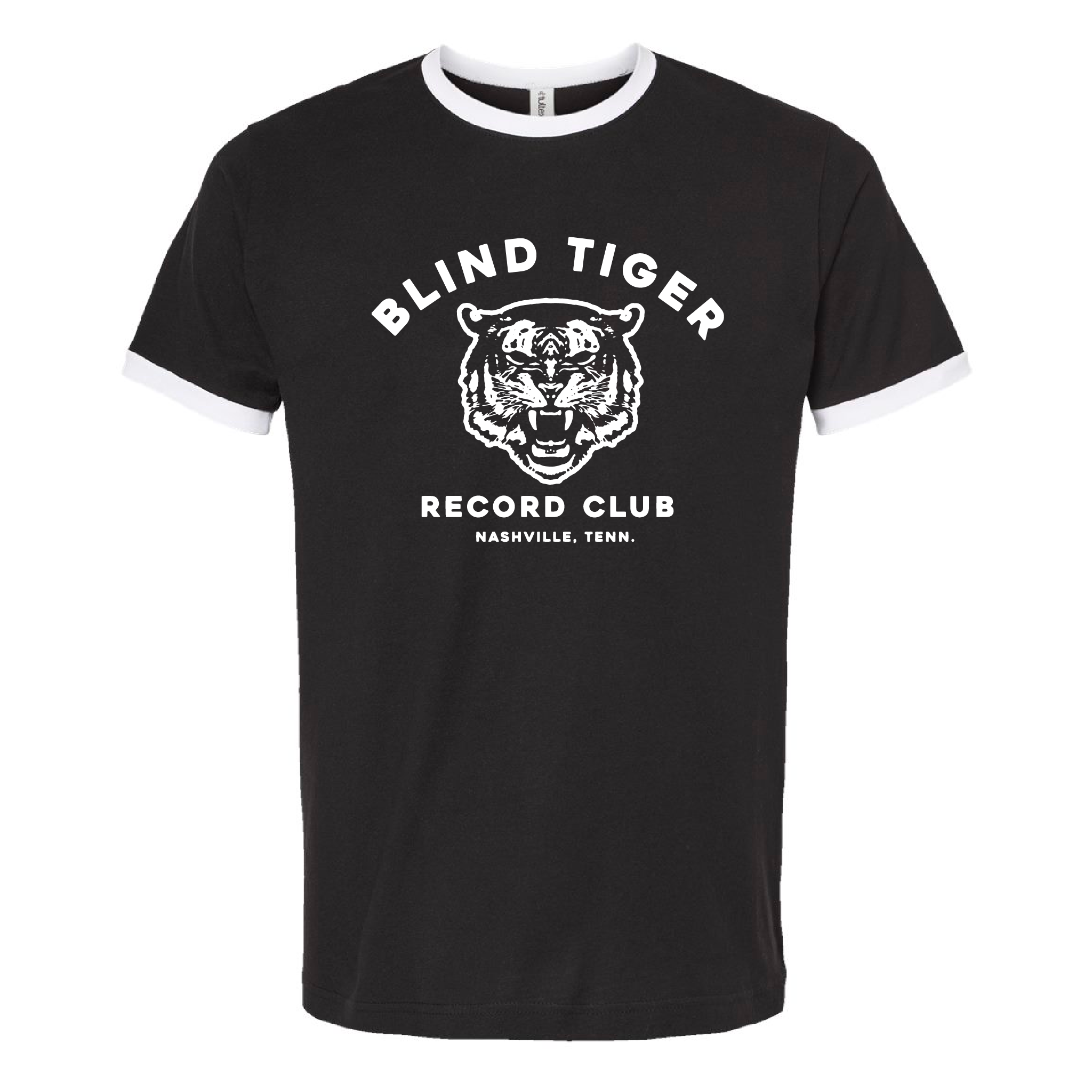 B.T.R.C. Distressed T-Shirt (Black w/White Tiger Logo) - Blind Tiger Record Club