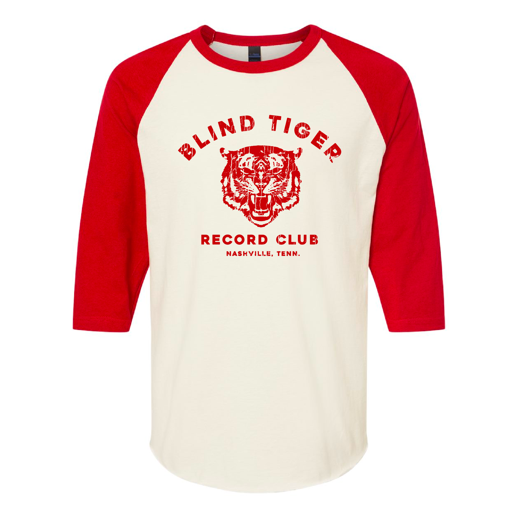B.T.R.C. Baseball T-Shirt (White w/Red Long-sleeve) - Blind Tiger Record Club
