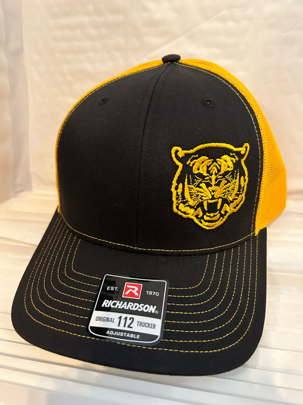 B.T.R.C. Snapback Trucker Cap (Black/Gold w/Gold Embroidered Tiger Logo) - Blind Tiger Record Club