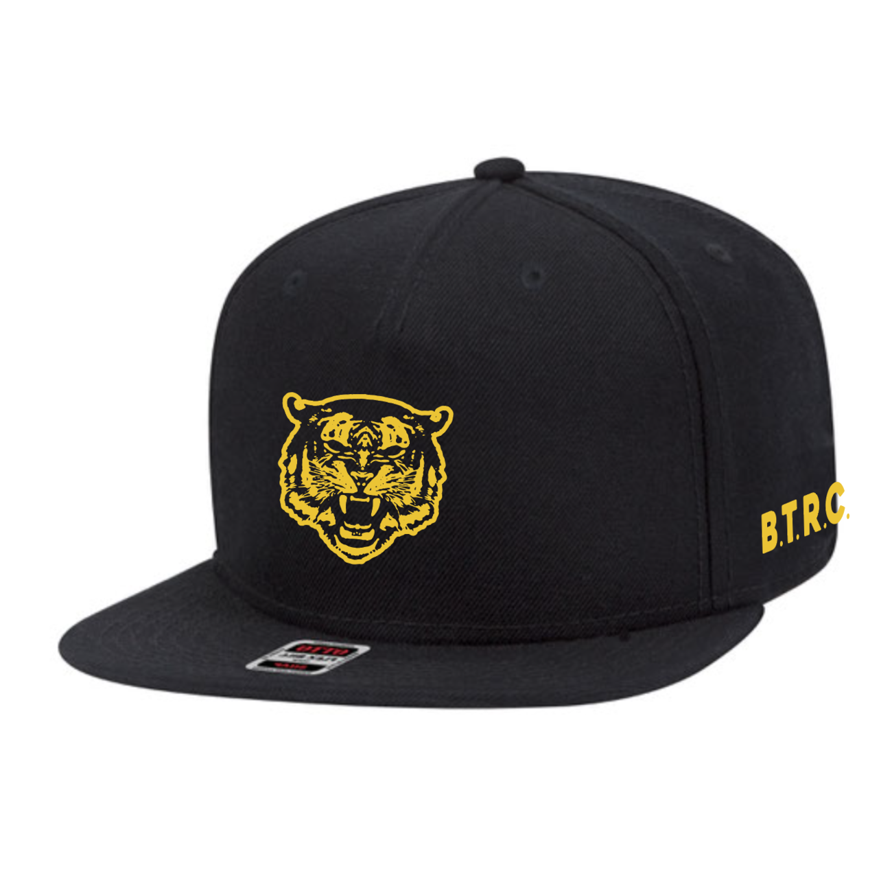 BTRC - Hat - 5 Panel Otto Snapback Hat (Black w/ Yellow Embroidered Tiger Logo) - Blind Tiger Record Club