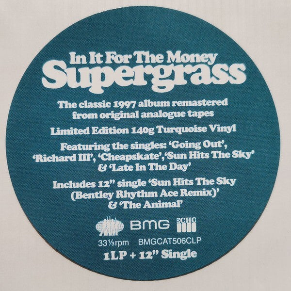 Supergrass - In It For the Money (Ltd. Ed. 140G Turquoise Vinyl w/ Bonus White 12") - Blind Tiger Record Club
