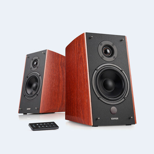 Edifier 4001451 R2000DB Wood 2.0 Book Shelf Speakers Bluetooth Wireless - 120 Watts - With Optical Input - Includes Remote Control and Audio Cable (Classic Wood Grain/Brown) - Blind Tiger Record Club